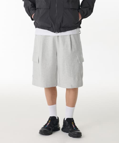 One Tuck Cargo Bermuda Sweat Pants [Melange Light Gray]