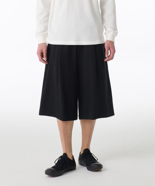 One Tuck Long Bermuda Sweat Pants [Black]