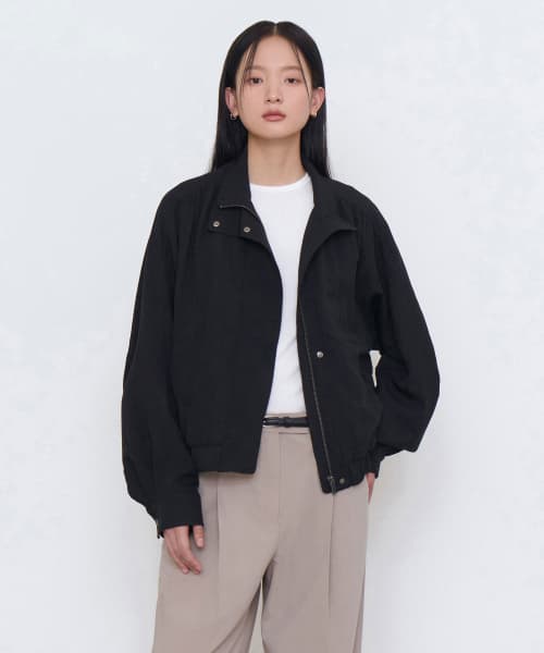 Womens RN High Neck Shirring Blouson Jacket [Black]