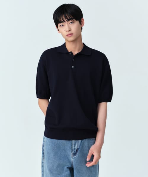 Washable Supima Cotton Knitted Polo Shirt [Navy]