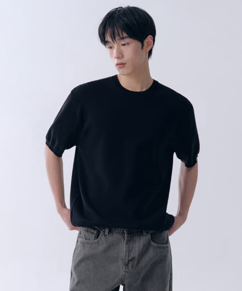 Washable Supima Cotton Crew Neck Short Sleeve Knit [Black]