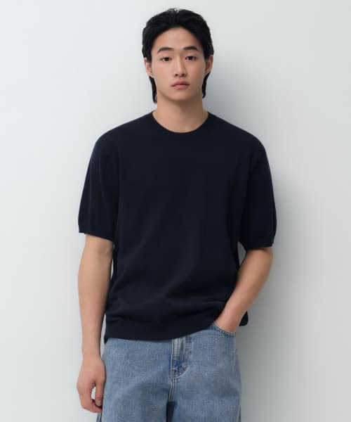 Washable Supima Cotton Crew Neck Short Sleeve Knit [Navy]