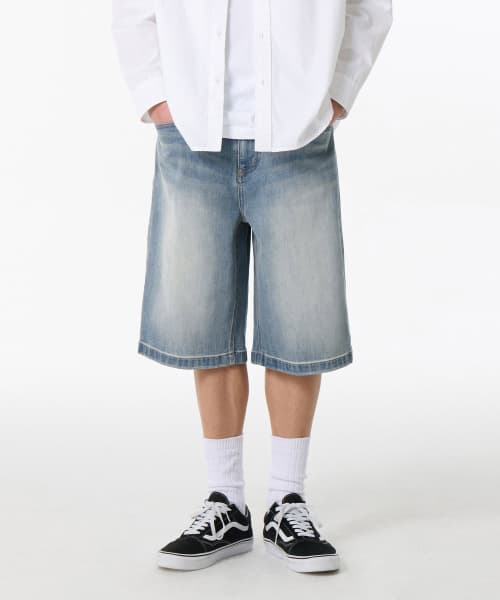 [Cooltandard] Big Brush Bermuda Denim Pants [Light Indigo]