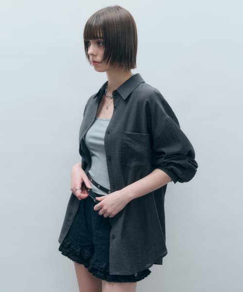Tencel sheer loose-fit shirt charcoal MDSH019CHARCOAL