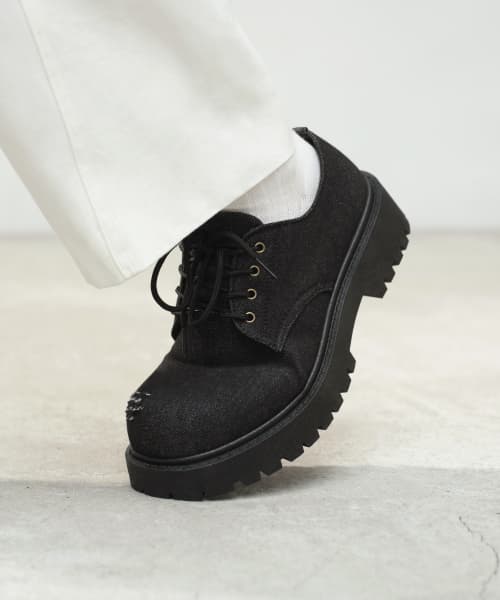 [Minu's Coordination x Sixfit] BOLD TOE DERBY (DENIM) - BLACK