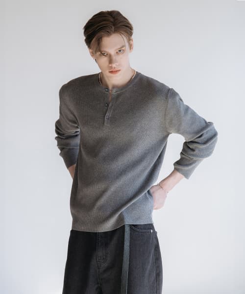 Veil Henley Neck Knit [Gray]