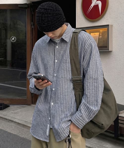 Seersucker Stripe Shirt - Navy
