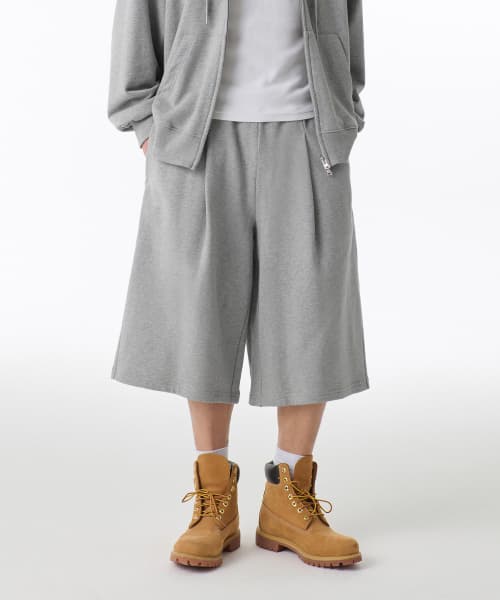 One Tuck Long Bermuda Sweat Pants [Medium Gray]