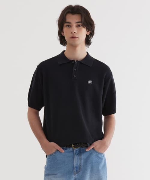 C Logo Collar Half Knit Dark Navy