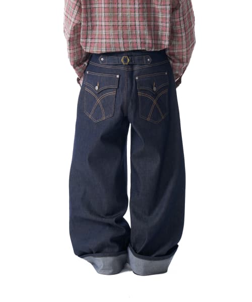 Cinch Back Denim Pants (Dark Blue)