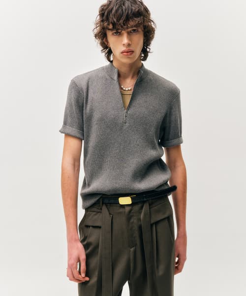 Ribbed Zip-Up Half Knit (Gray)