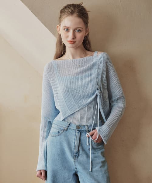 [2 Colors] String Point Knit & Sleeveless Set