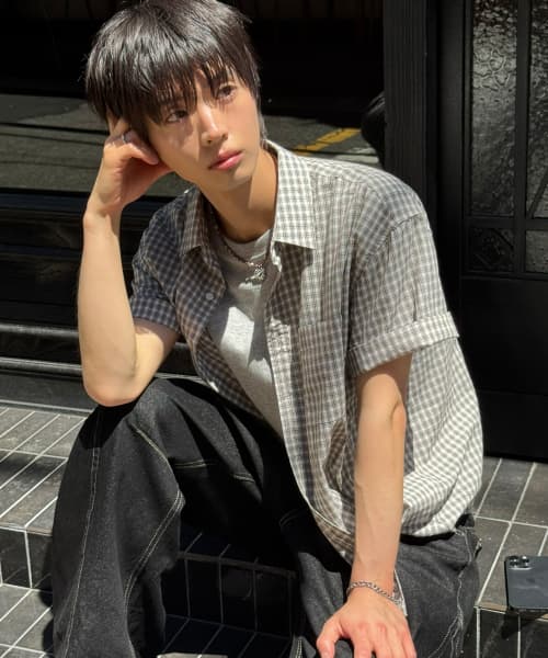 Summer Crop Check Half Shirt [White]