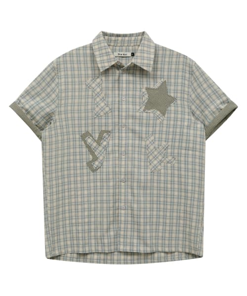 YK Star Applique Check Short Sleeve Shirt Mint