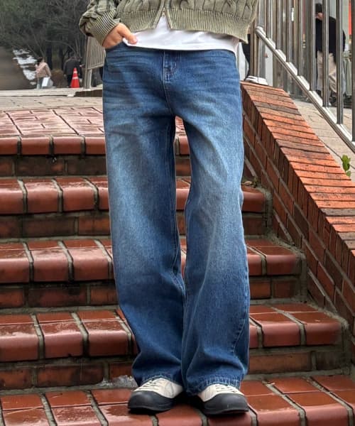 Essential Cat Washing Wide Denim Pants [Dark Blue]