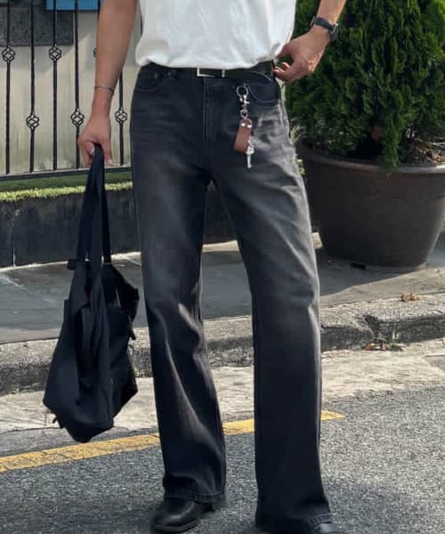 Catwashing Keyring Flare Denim Bootcut Pants [Black]