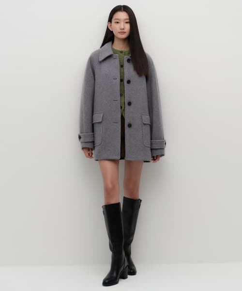Women's Cashmere Blend Half Balmacaan Coat [Medium Gray]