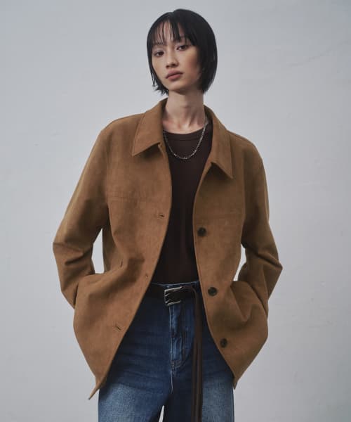 Womens Synthetic Suede Car Coat [Light Brown]