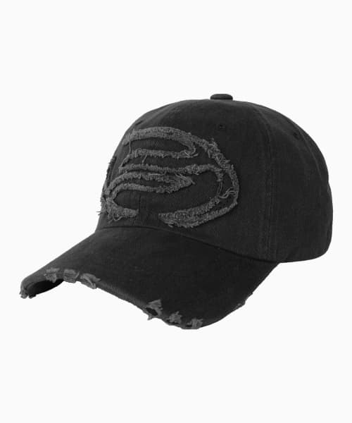 Applique Damaged Ball Cap [Black]