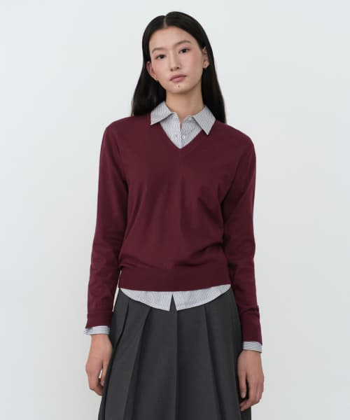 Women's Essential V-Neck Knit [Burgundy]