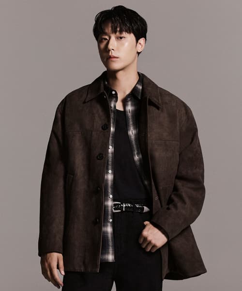 Synthetic Suede Car Coat [Brown]