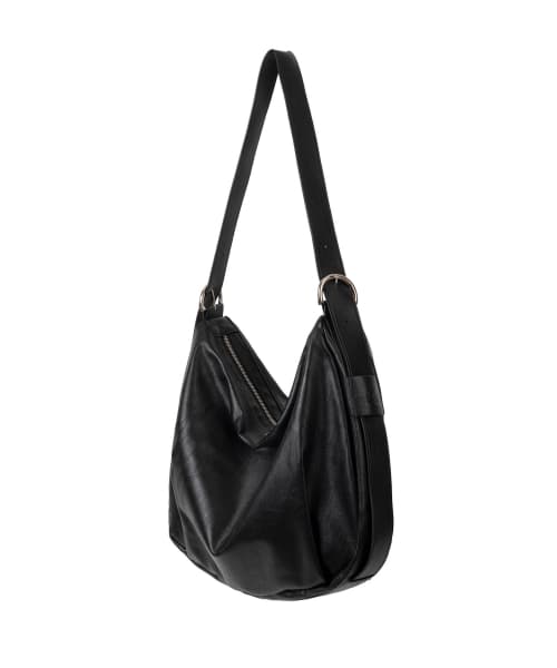 Slot Belted Leather Hobo Crossbody Bag [Black]