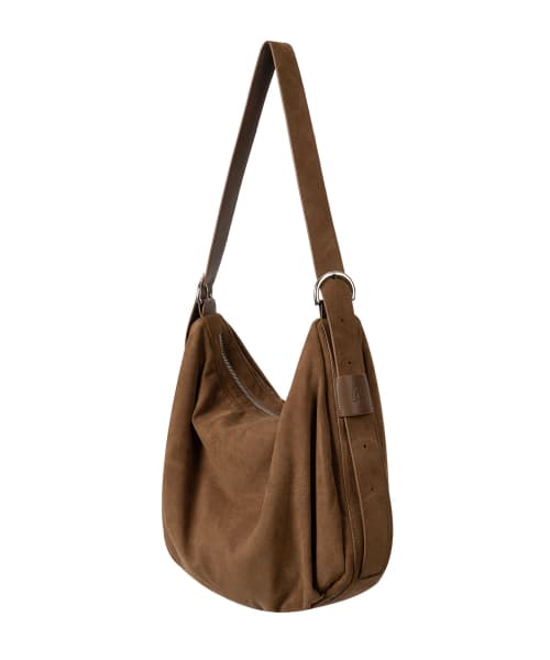 Slot Belted Suede Hobo Crossbody Bag [Brown]