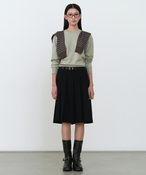 Womens Pleated Knee Length Skirt [Black]