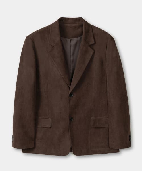 Classic Button Suede Blazer (DARK BROWN)