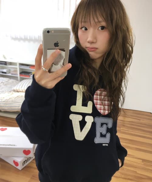 Hello World Patchwork LOVE Hoodie_Navy