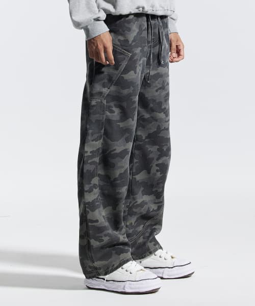 Banding Wide Piping Diagonal Cargo Pants Camo
