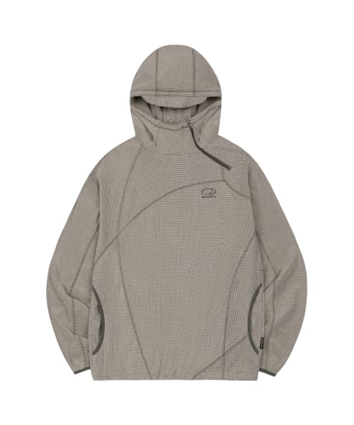 Waffle Cover Stitch Hoodie T-Shirt - BEIGE