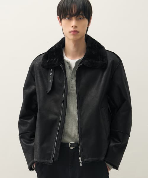 Oversized suede line Mustang jacket [ALL BLACK]