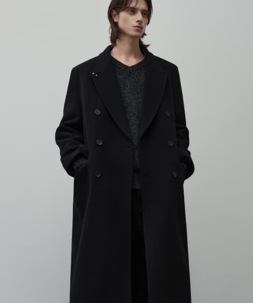 [WOOL 90] Studded Chester Wool Double Coat [Black]