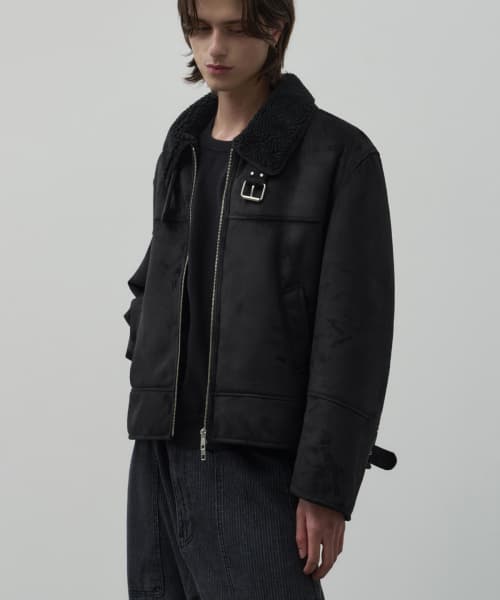 Contour Shearling Suede Cropped Mustang Jacket [Black]