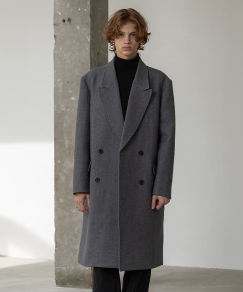 Rib Peak Lapel Wool Double Coat [Gray]