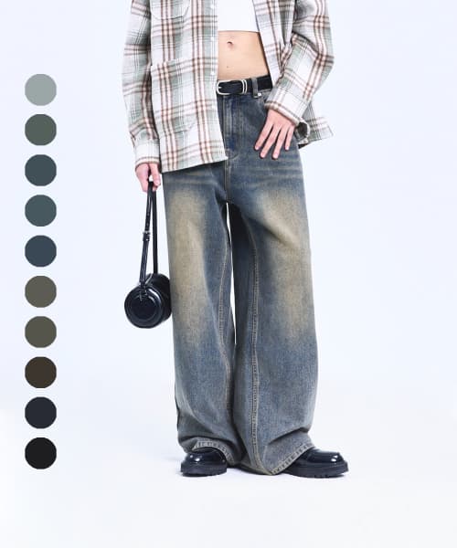 87-STAN Washed Wide Denim Pants 10 COLORS