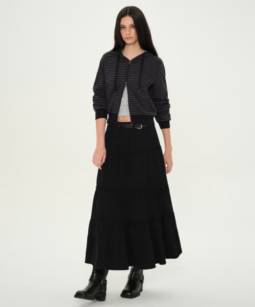 Womens Jersey Tiered Long Skirt [Black]