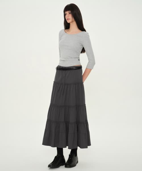 Women's Jersey Tiered Long Skirt [Gray]