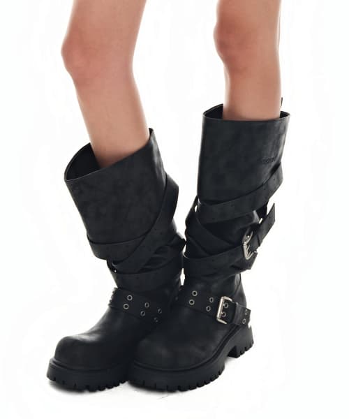 Rusk Strap Slouched Boots_Black