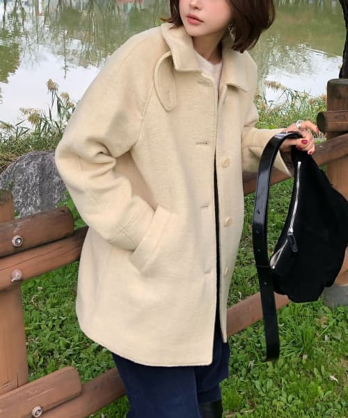 (Women) Wool Balmacaan Half Coat_Butter