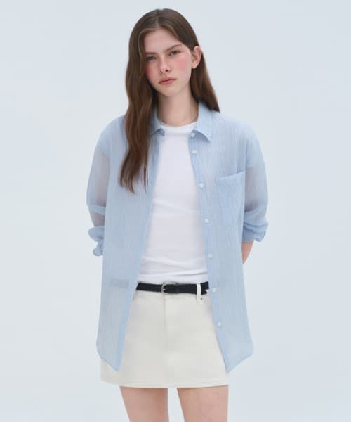 Womens Relaxed Stripe Sheer Shirt [Sky Blue]