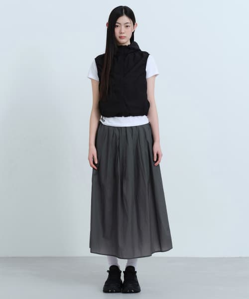 Womens Sheer Nylon Pleated Long Skirt [Gray]