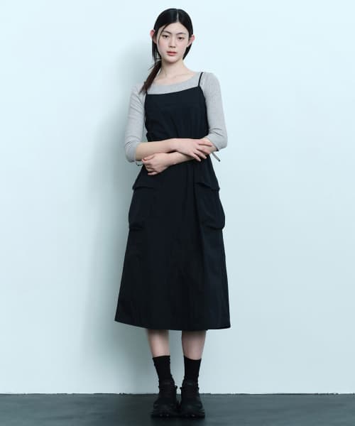 Womens Nylon Sleeveless Cargo Dress [Black]