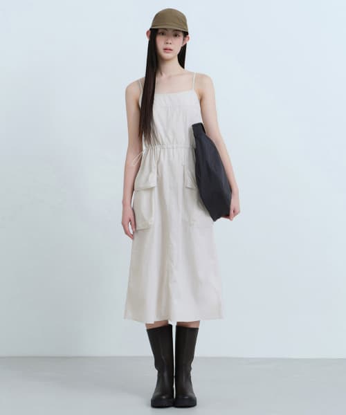 Womens Nylon Sleeveless Cargo Dress [Dusty Cream]