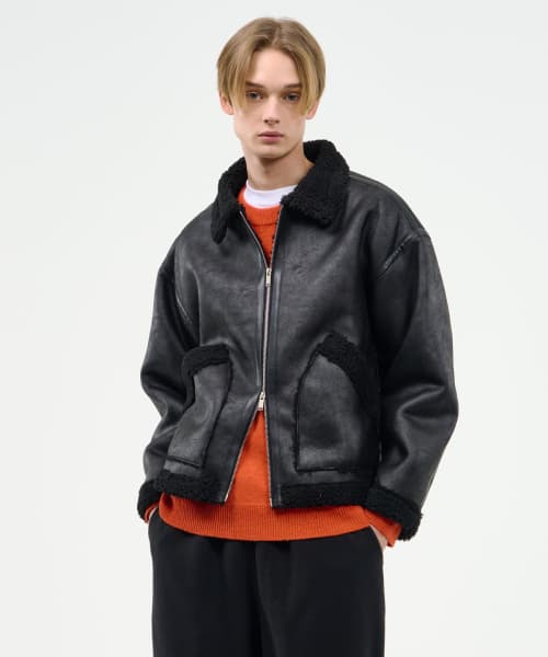 Contrast Shearling Panel Mustang [Black]