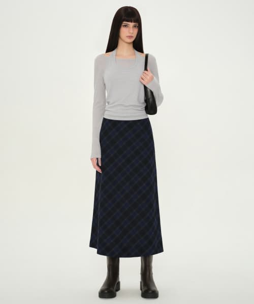 Womens Ombre Check Maxi Skirt [Navy]