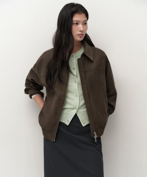 Women's Synthetic Suede Blouson Jacket [Dark Brown]