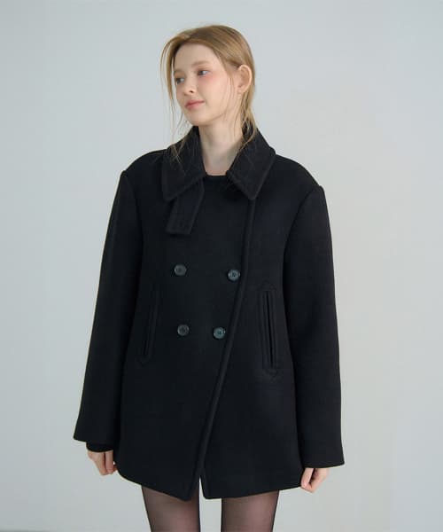 Double Breasted Button Half Coat_Black