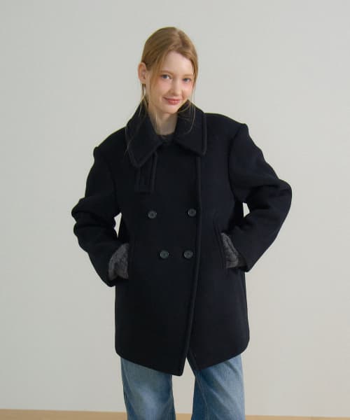 Double Breasted Button Half Coat_Navy